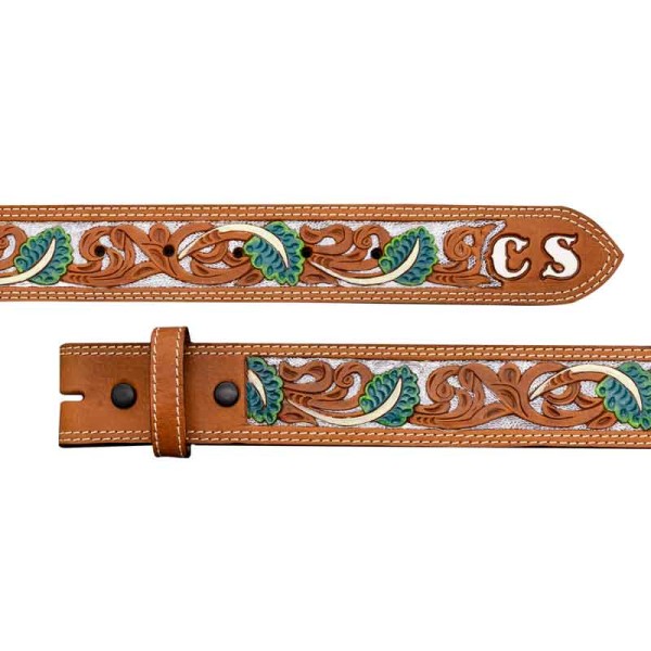 Floral Initial Leather Belt 